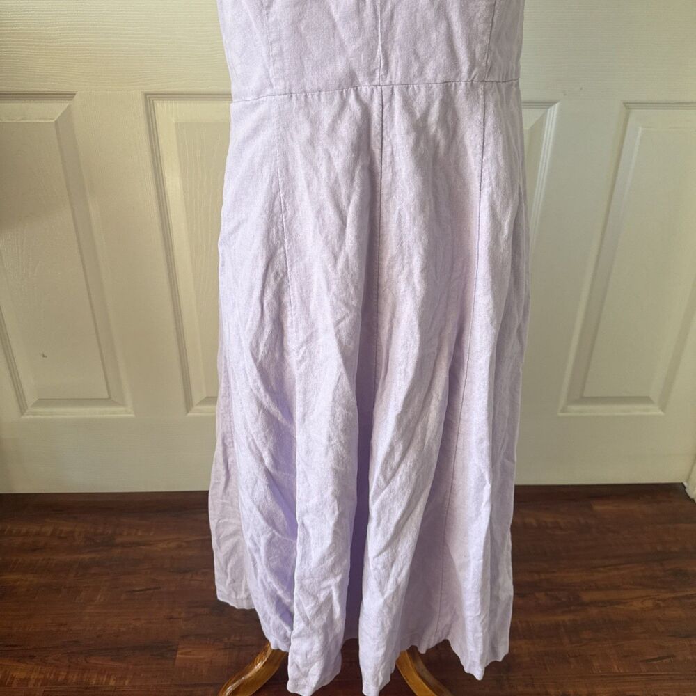 Old Navy Womens Linen Sundress Large Lavender Shirred Pockets Sweetheart Neck - Picture 3 of 9